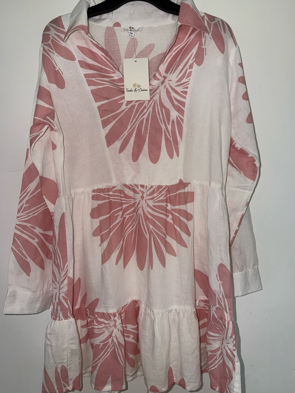Floral V-Neck Tiered Tunic Dress in Blush